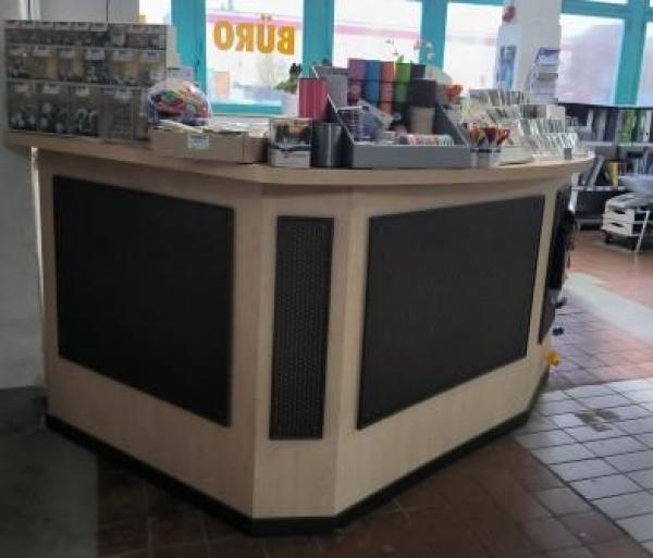 Verkaufstheke Ladentheke Tresen Verkaufstisch Empfang Ahorn 4,40 x 1,50 m  leer